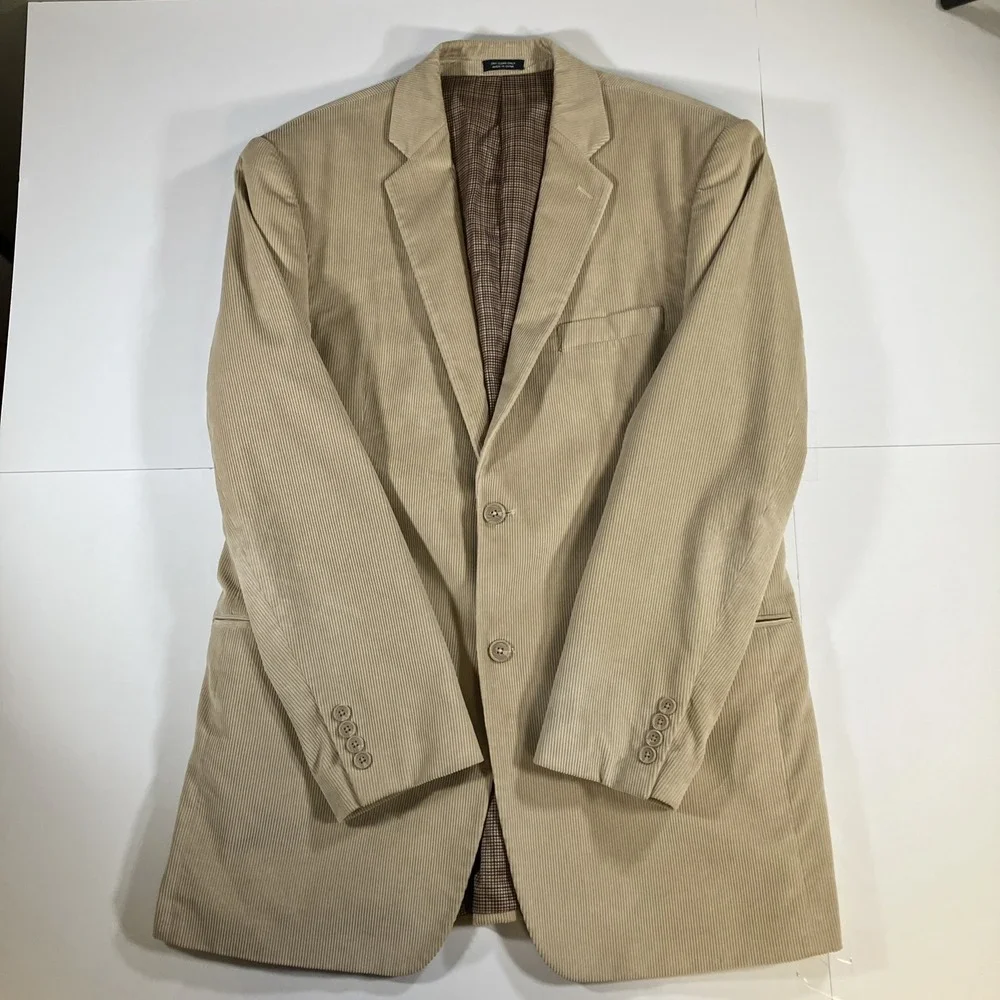 Saddlebred Mens 42L Beige Corduroy Blazer Sport Coat Cotton Jacket Long